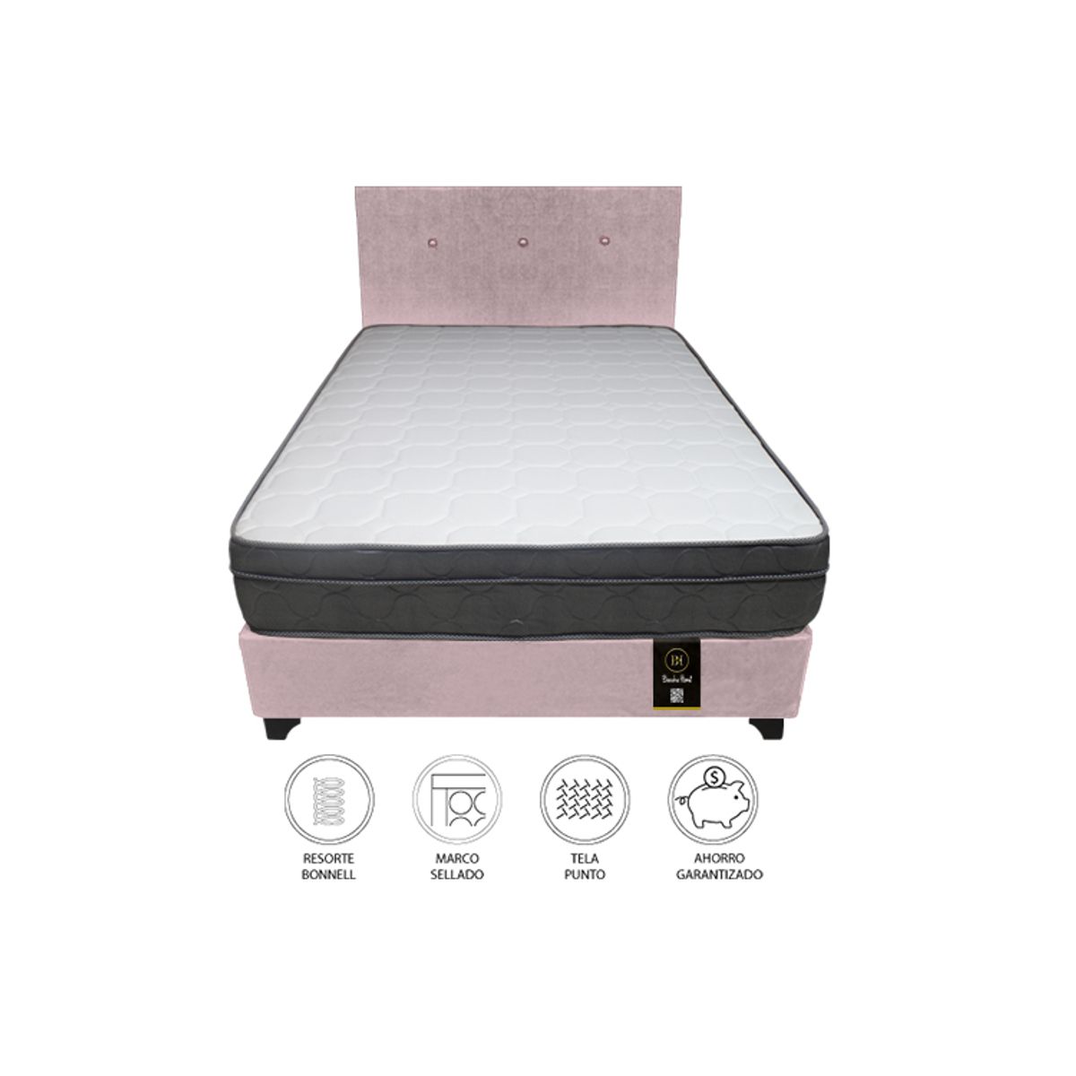BARAKA HOME - Dormitorio Turin 2 Plz + Cabecera + 2 Almohadas - Rosado