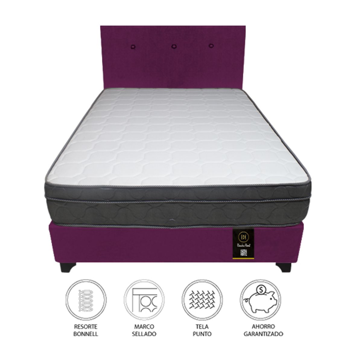 BARAKA HOME - Dormitorio Turin 2 Plz + Cabecera + 2 Almohadas - Purpura