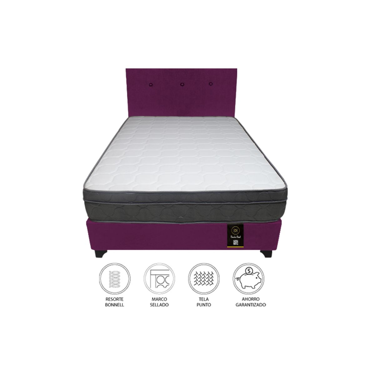 BARAKA HOME - Dormitorio Turin 2 Plz + Cabecera + 2 Almohadas - Purpura