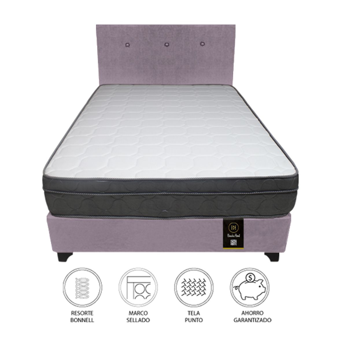 BARAKA HOME - Dormitorio Turin 2 Plz + Cabecera + 2 Almohadas - Lila