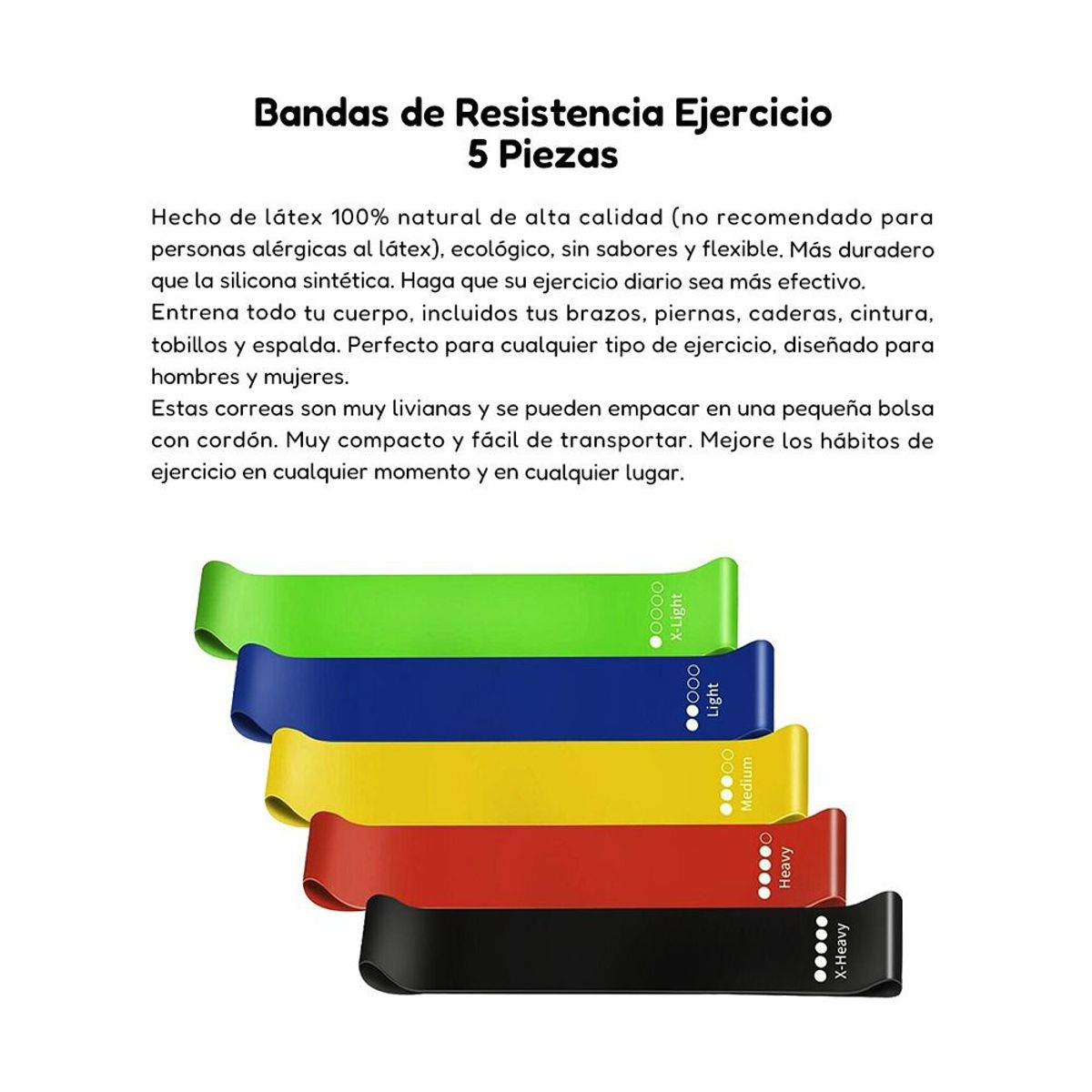 GENERICO - 5 Bandas Resistencia Elásticas de Látex B5 y Soporte Lumbar