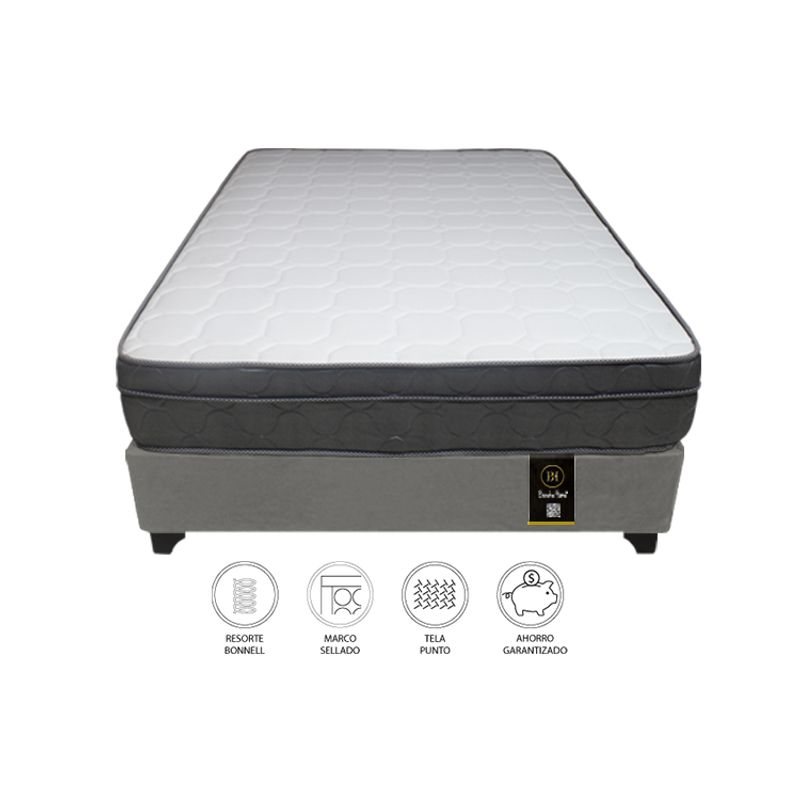 BARAKA HOME - Cama Turin 1.5 Plz + 2 Almohadas - Gris Oscuro