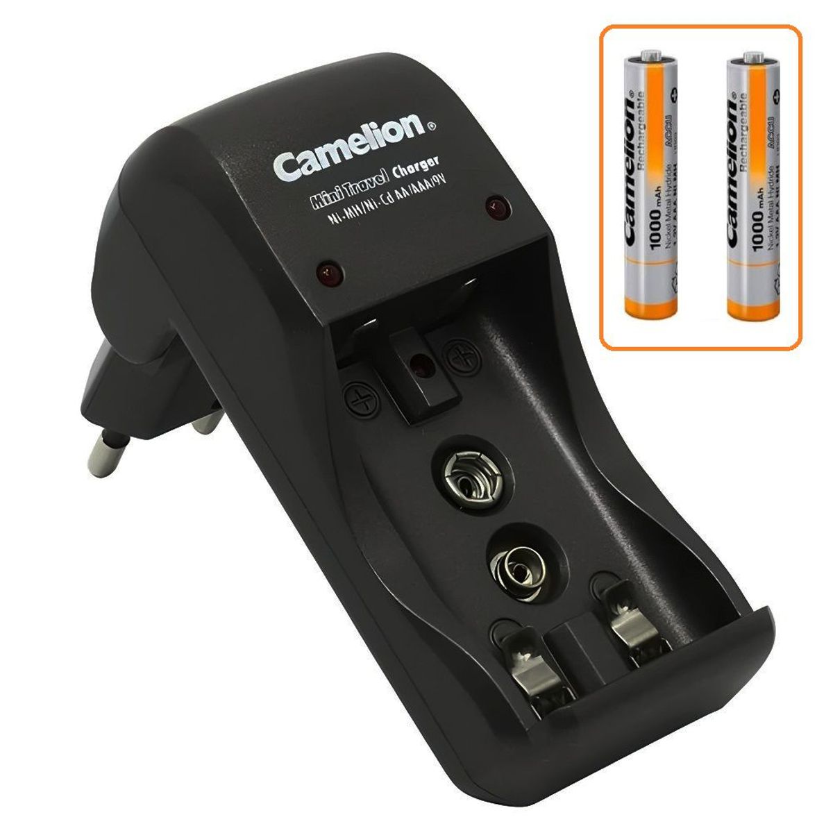 CAMELION - Cargador de Pilas/Batería Camelion AA/AAA + 2 Pilas AAA 1000mAh