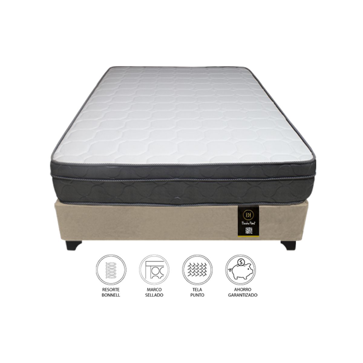 BARAKA HOME - Cama Turin 1.5 Plz + 1 Almohada - Beige Claro