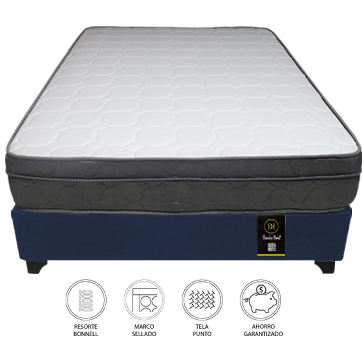BARAKA HOME - Cama Turin 1.5 Plz + 1 Almohada - Azul Marino