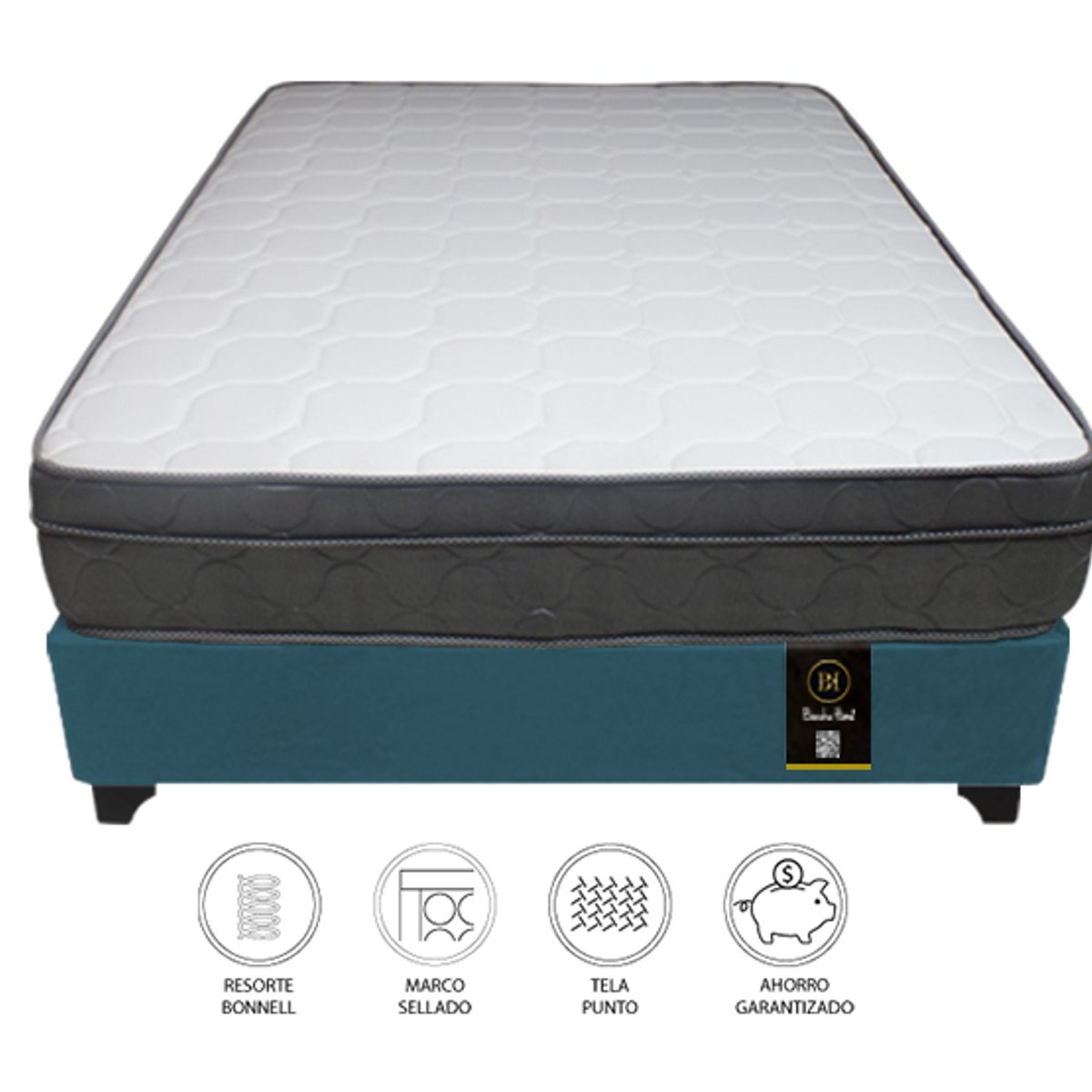 BARAKA HOME - Cama Turin 1.5 Plz + 1 Almohada - Cobalto