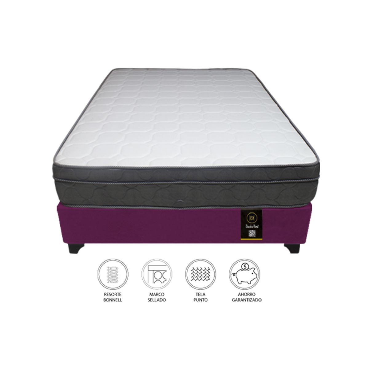 BARAKA HOME - Cama Turin 1.5 Plz + 1 Almohada - Purpura