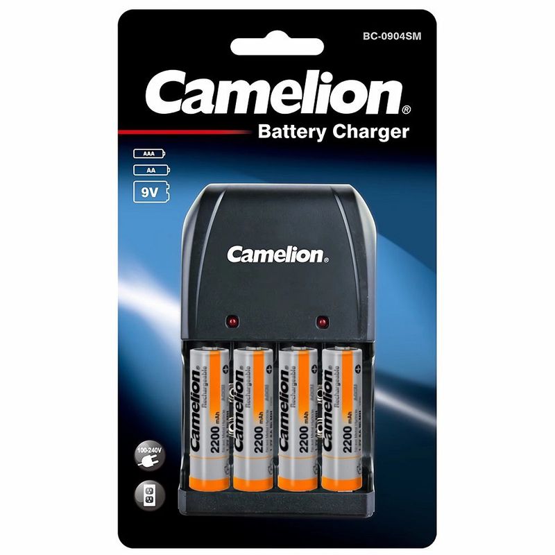 CAMELION - Cargador Camelion Para 4 Pilas AA/AAA/9V + 4 Pilas AA 2200mAh