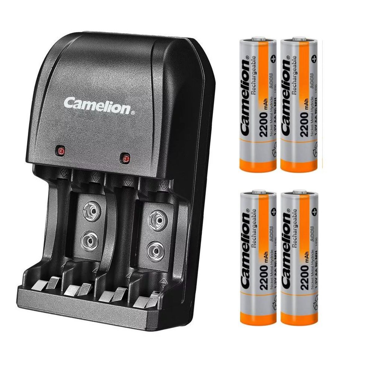 CAMELION - Cargador Camelion Para 4 Pilas AA/AAA/9V + 4 Pilas AA 2200mAh