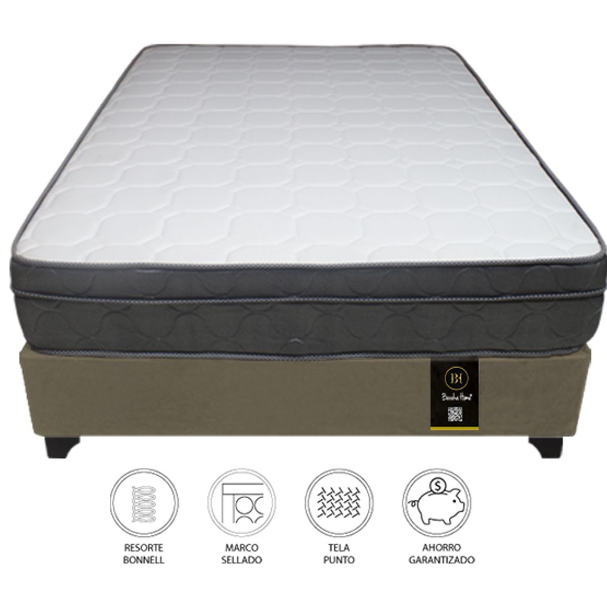 BARAKA HOME - Cama Turin 2 Plz + 2 almohadas - Beige Oscuro