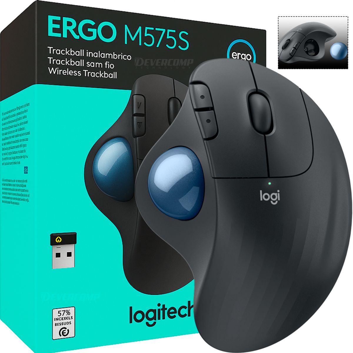 LOGITECH - Mouse Logitech Ergo M575s Wireless Bluetooth TrackBall Black
