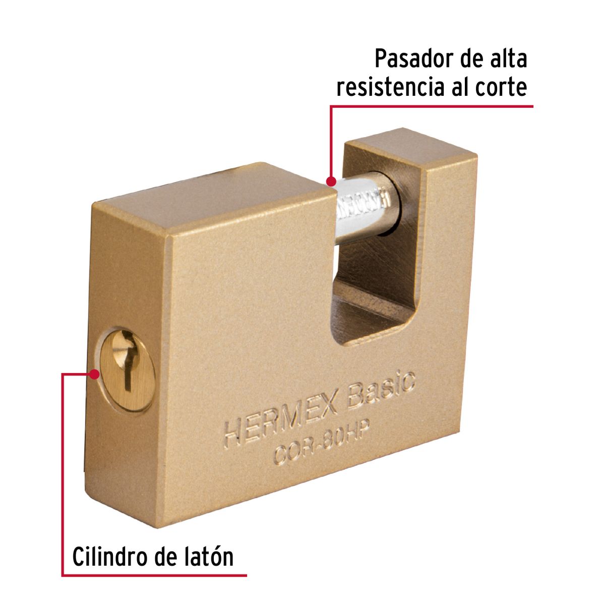 HERMEX - Candado Antipalanca 80 mm cuerpo de hierro, Hermex