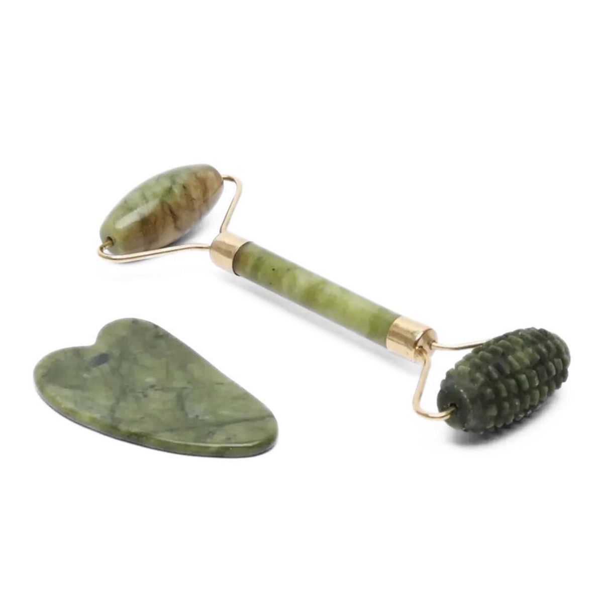 GENERICO - Set Rodillo Masajeador Facial de Cristal Jade Natural