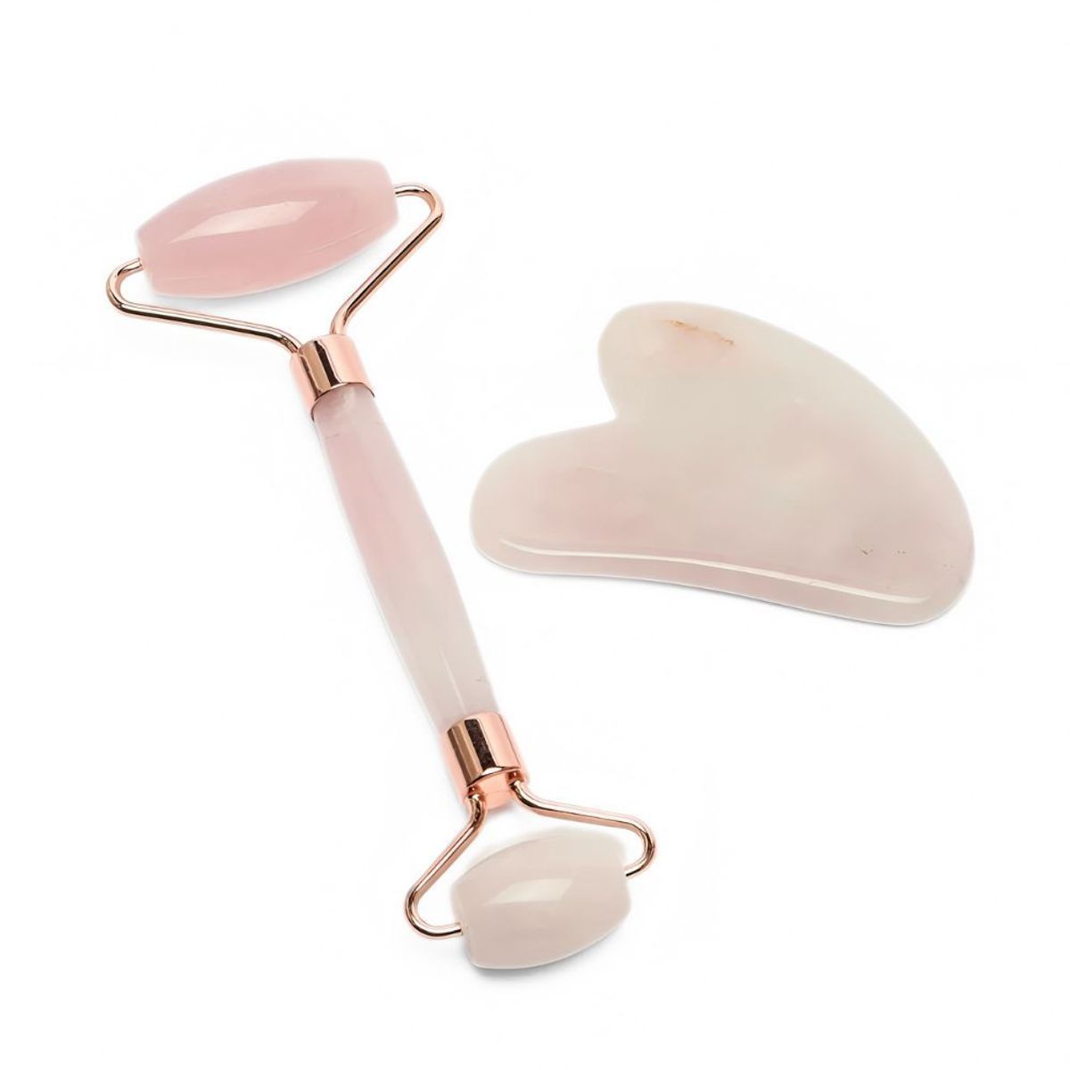 GENERICO - Set Rodillo Masajeador Facial de Cuarzo Rosa Natural
