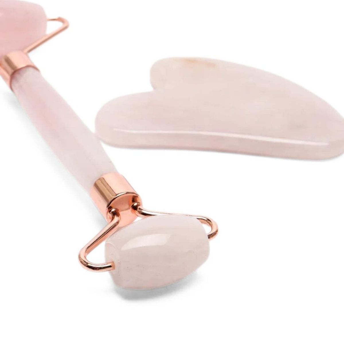 GENERICO - Set Rodillo Masajeador Facial de Cuarzo Rosa Natural