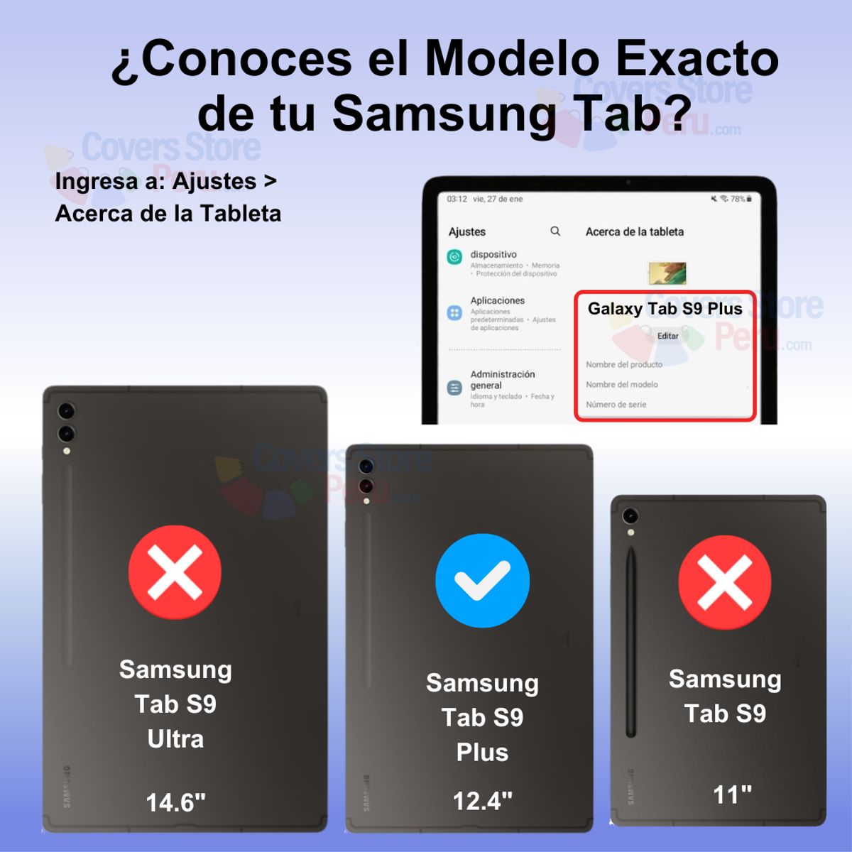 GENERICO - Funda para Samsung Tab S9 Plus 124 Gomas con Parante Azul Resistente