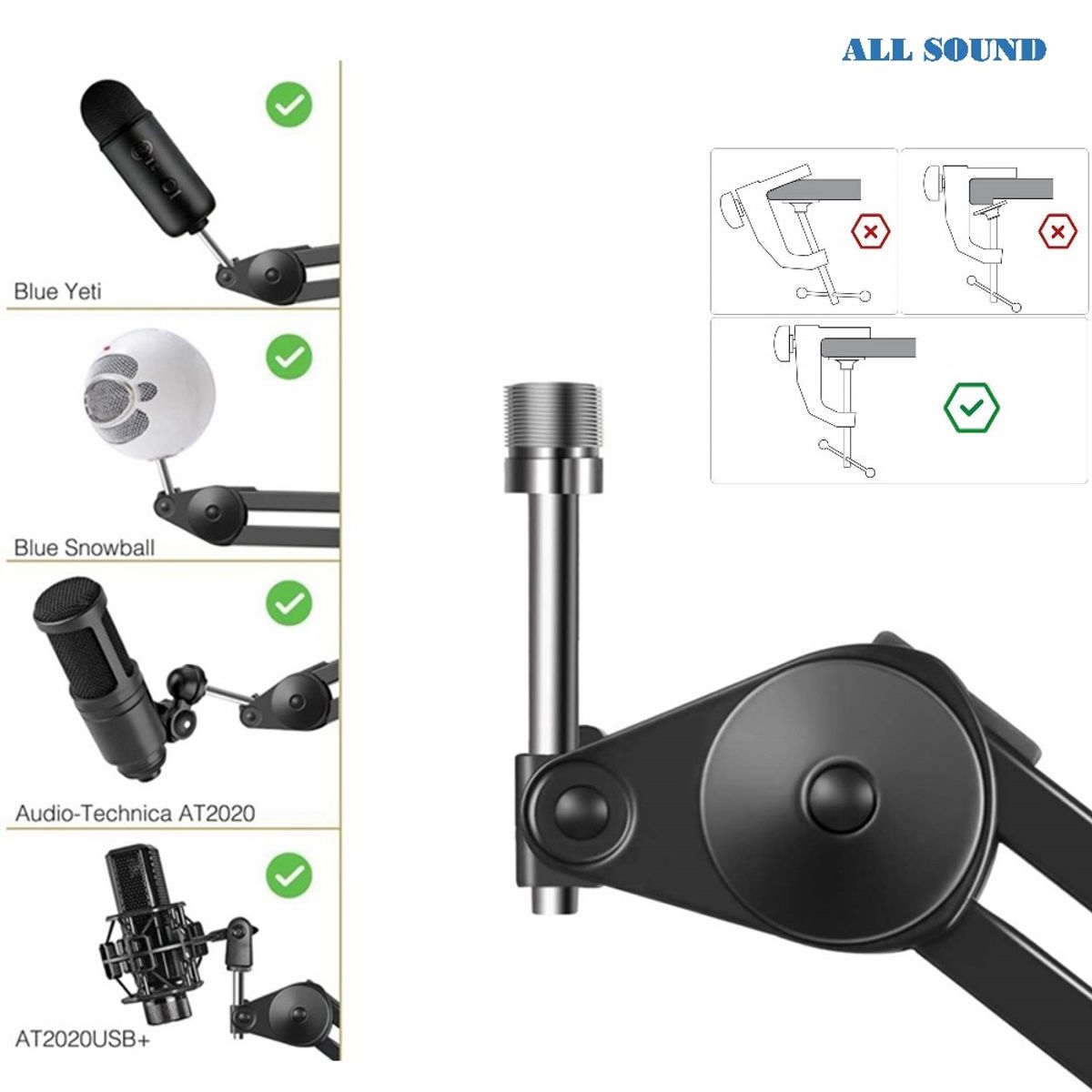 ALL SOUND - SOPORTE ARTICULADO PROFESIONAL ALL SOUND PARA MICROFONO