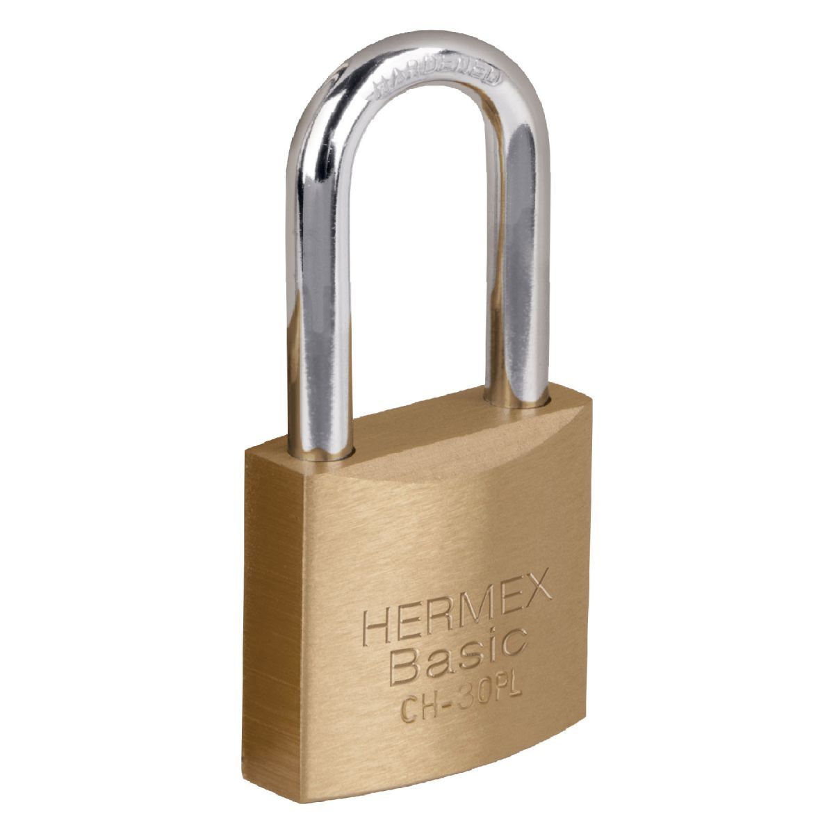 HERMEX - Candado de hierro Arco largo 30 mm, color laton, Hermex