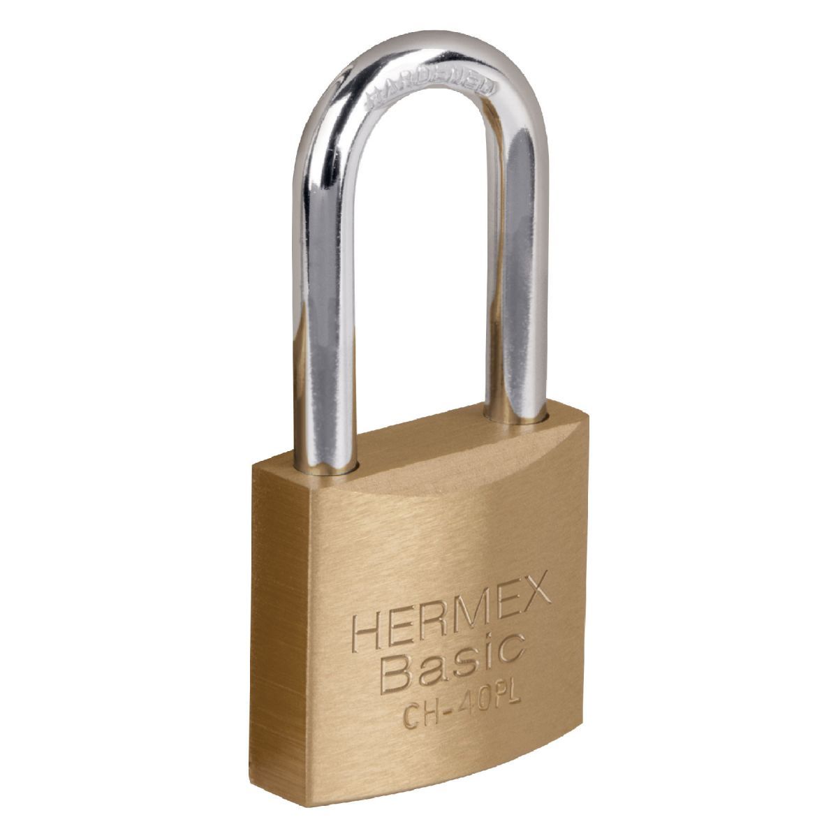 HERMEX - Candado de hierro Arco largo 40 mm, color laton, Hermex
