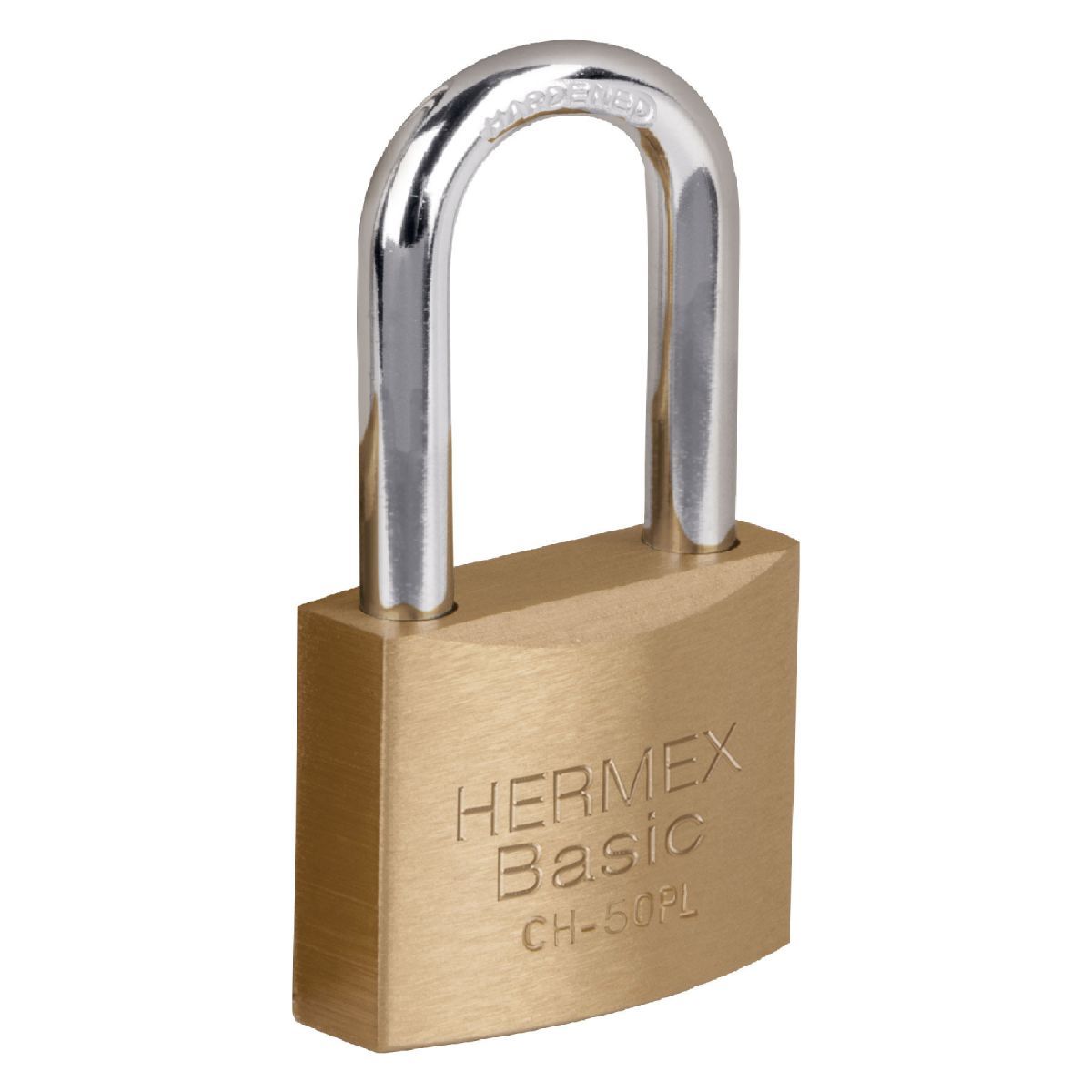 HERMEX - Candado de hierro Arco largo 50 mm, color laton, Hermex