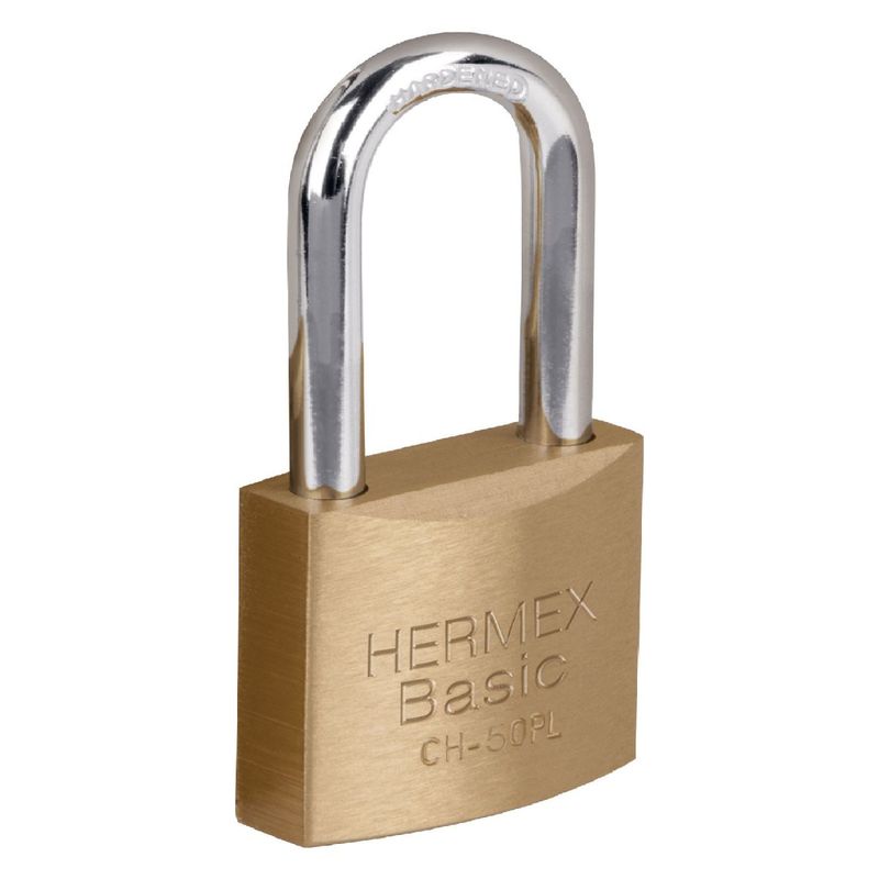 HERMEX - Candado de hierro Arco largo 50 mm, color laton, Hermex