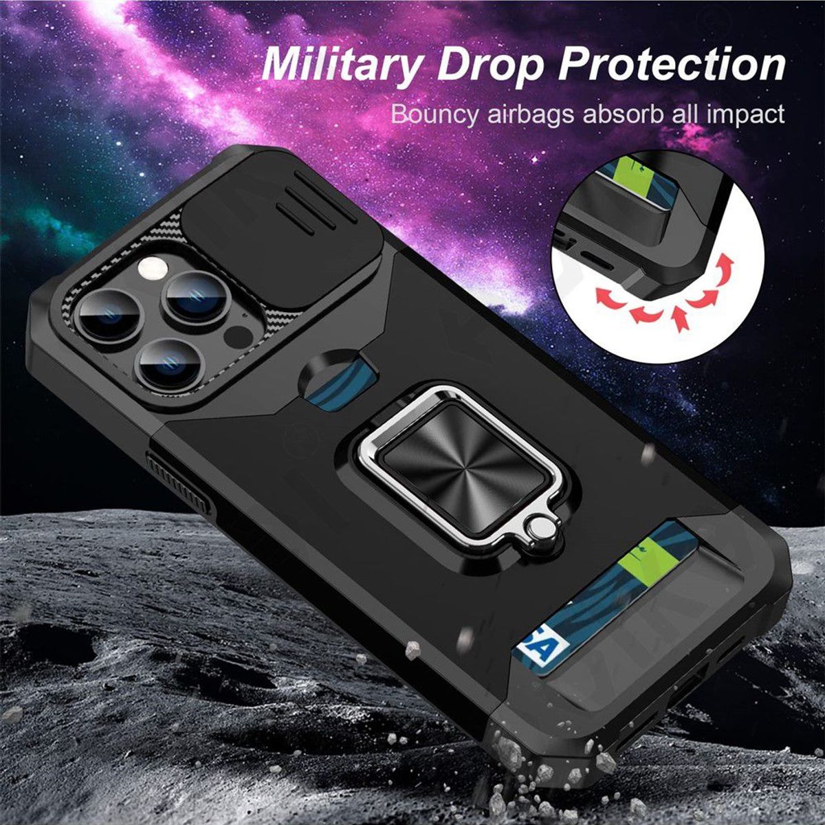 GENERICO - Carcasa iPhone 15 Pro Tarjetero Antigolpes