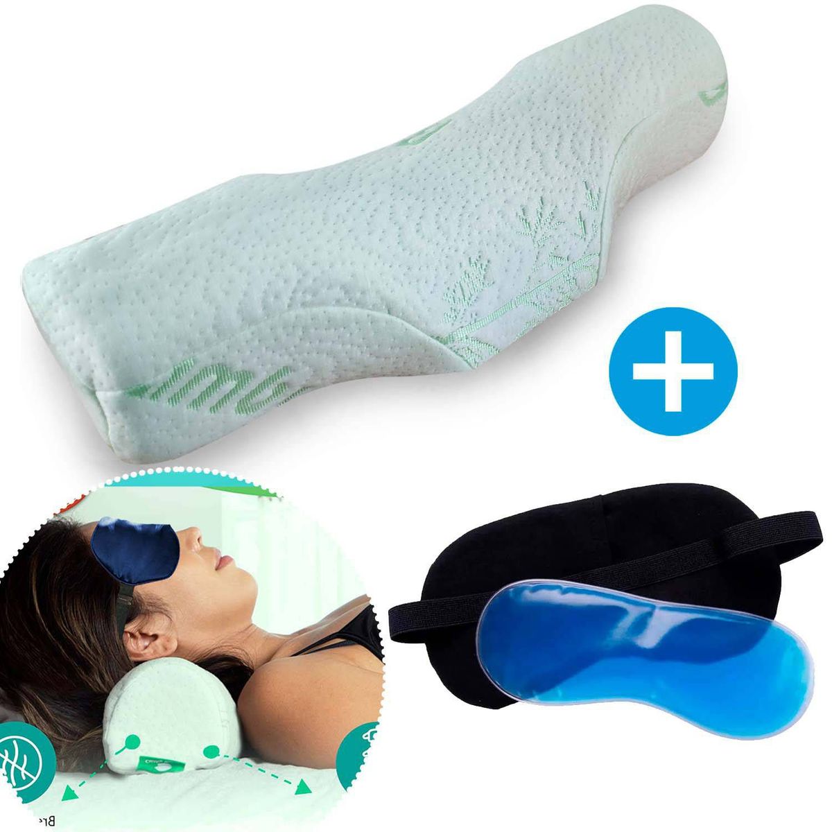 GENERICO - Almohada cervical Antifaz con gel para relajarse y dormir.