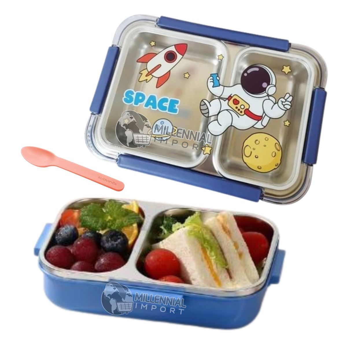 GENERICO - TAPER LONCHERA TIPO BENTO 1000 ML DE ACERO INOXIDABLE PARA NIÑOS