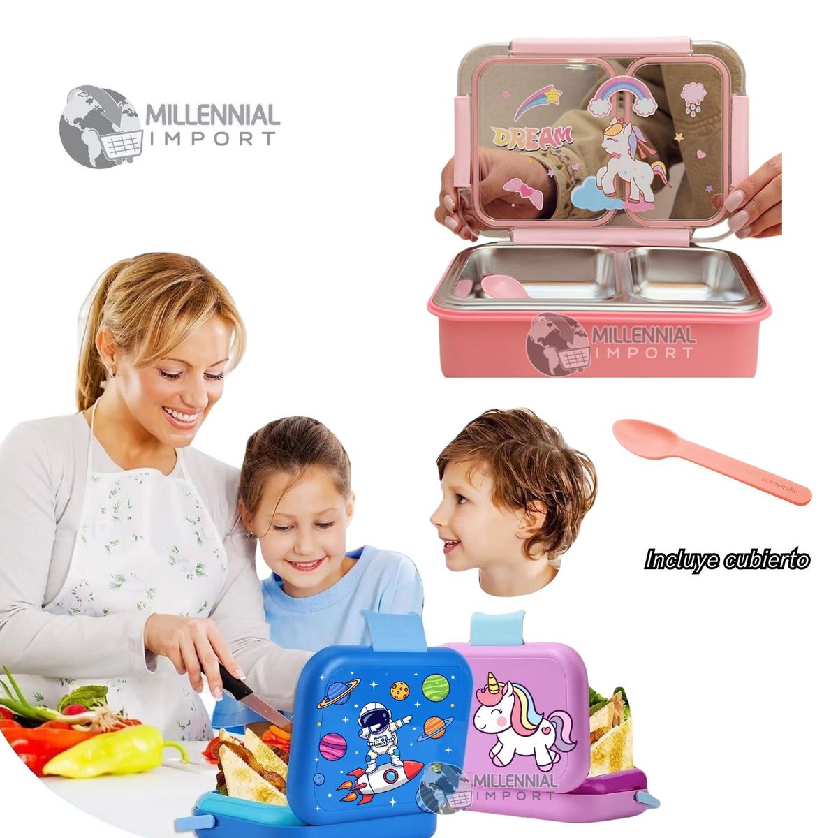 GENERICO - Taper Lonchera a Prueba de Fugas Tipo Bentgo de Acero Inoxidable Sin BPA