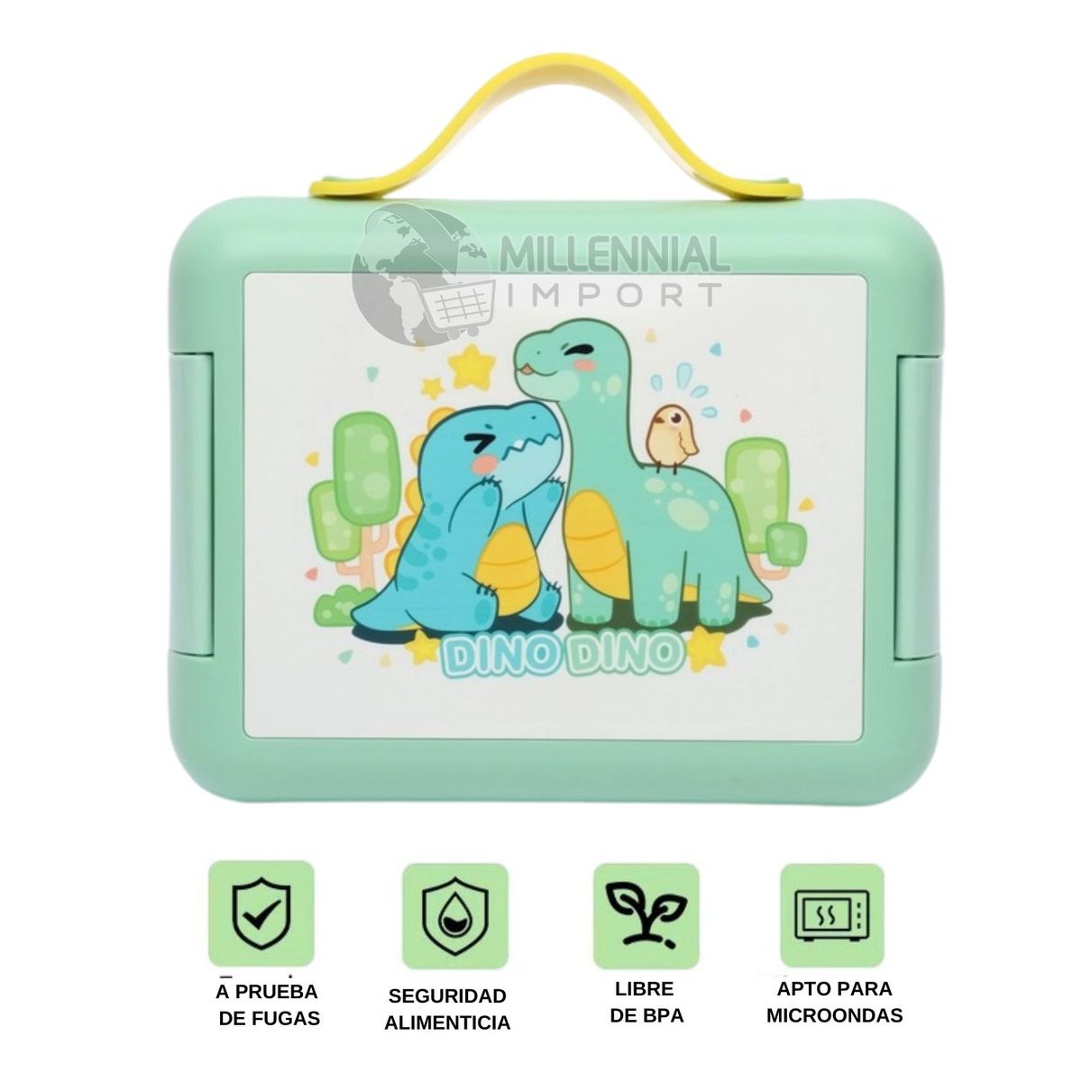 Lonchera para Niños Antiderrame de 4 divisiones de Dinosaurio Libre de BPA, marca GENERICO - Foto Principal
