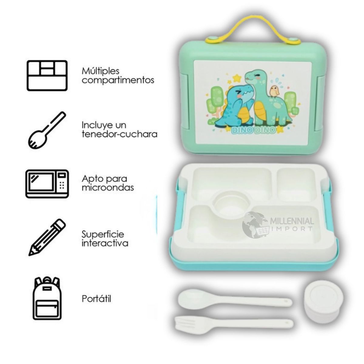 Lonchera para Niños Antiderrame de 4 divisiones de Dinosaurio Libre de BPA, marca GENERICO - Foto 2