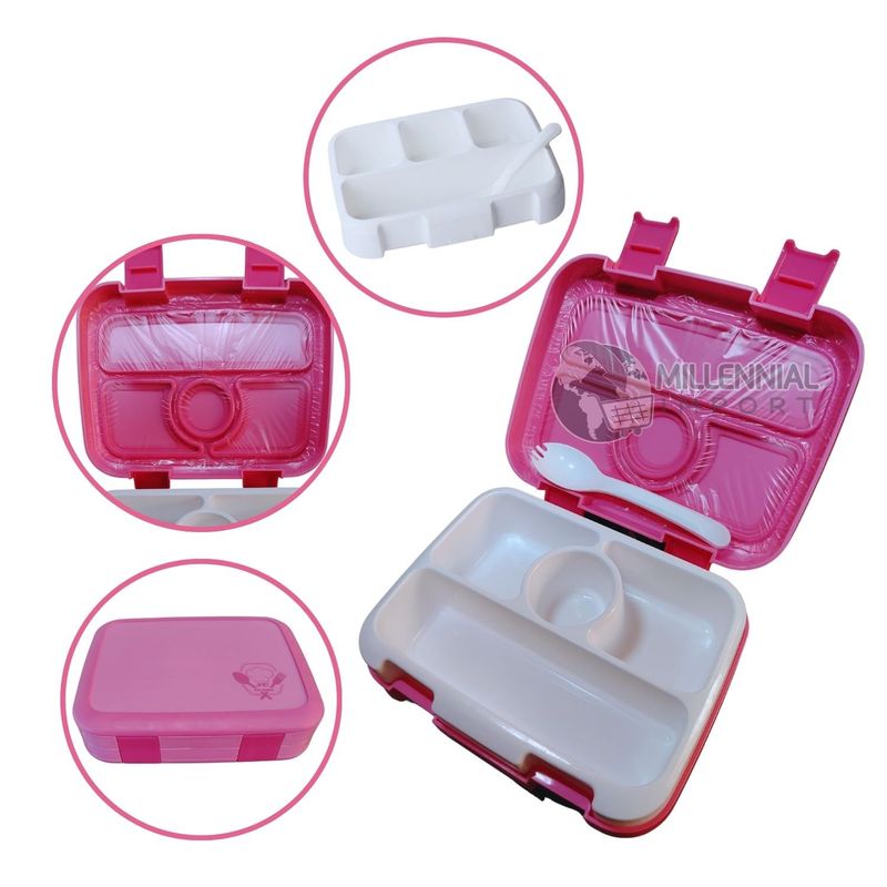 GENERICO - Lonchera para Niños Tipo Bento Box de 4 Divisiones Incluye cubierto