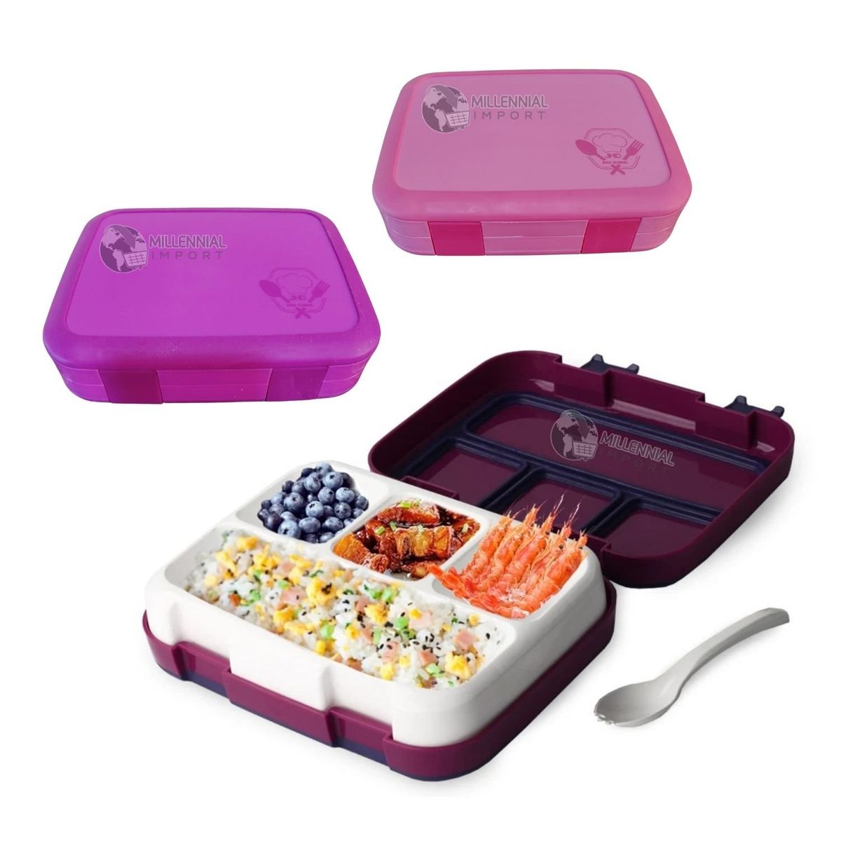 GENERICO - Lonchera para Niños Tipo Bento Box de 4 Divisiones Incluye cubierto