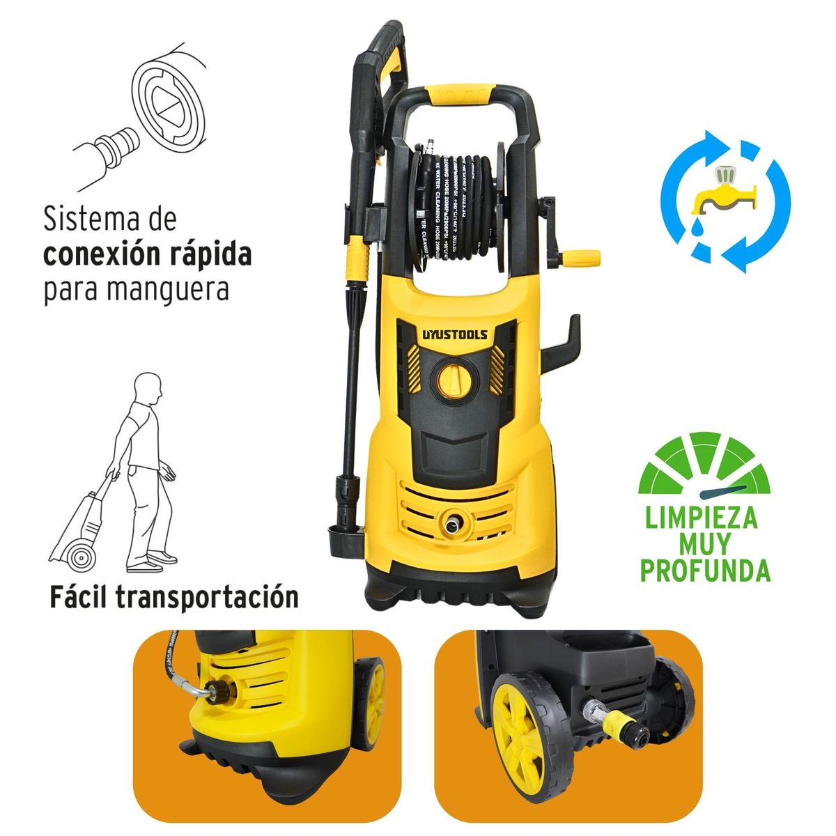 UYUSTOOLS - COMBO Hidrolavadora Alta presión 2400 PSI + Aspiradora 15 L / 1200W