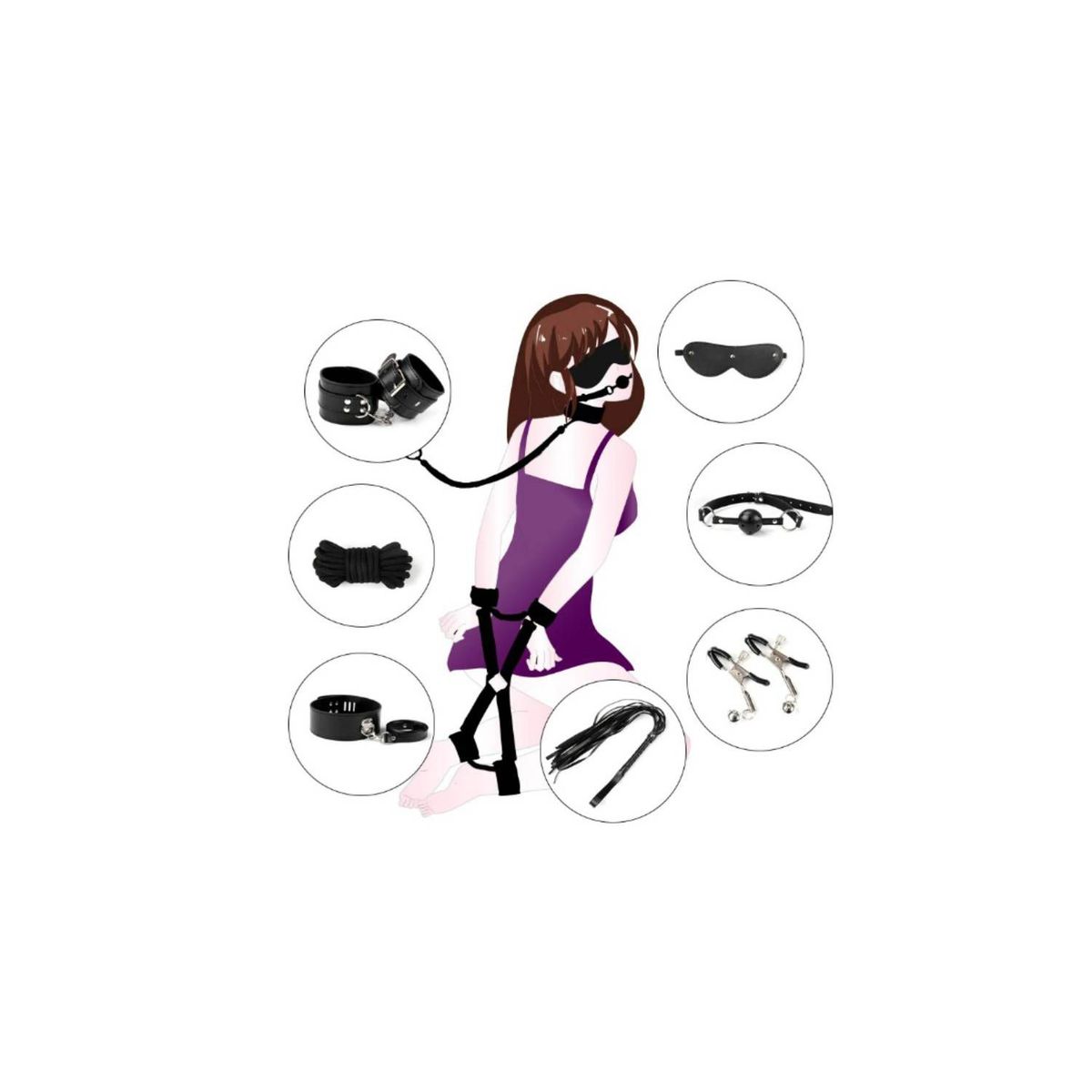 GENERICO - Kit Bondage Sumisión Sexual Seducción 10 piezas