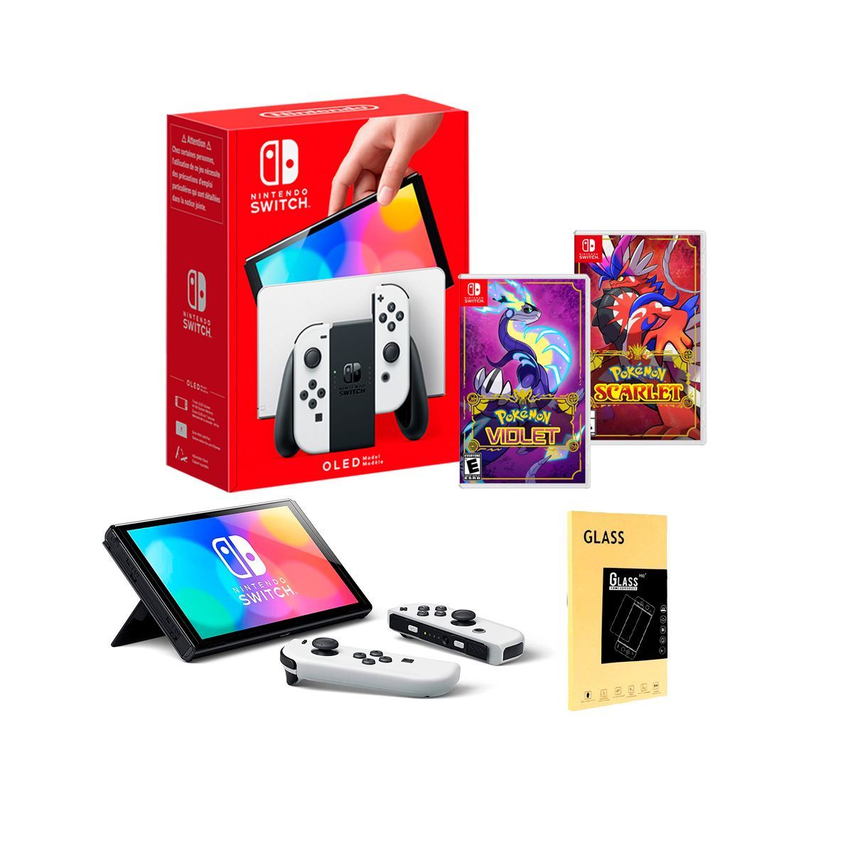 NINTENDO - Consola Nintendo Switch Oled Blanca+ Pokemon Violet+ Pokemon Scarlet+M