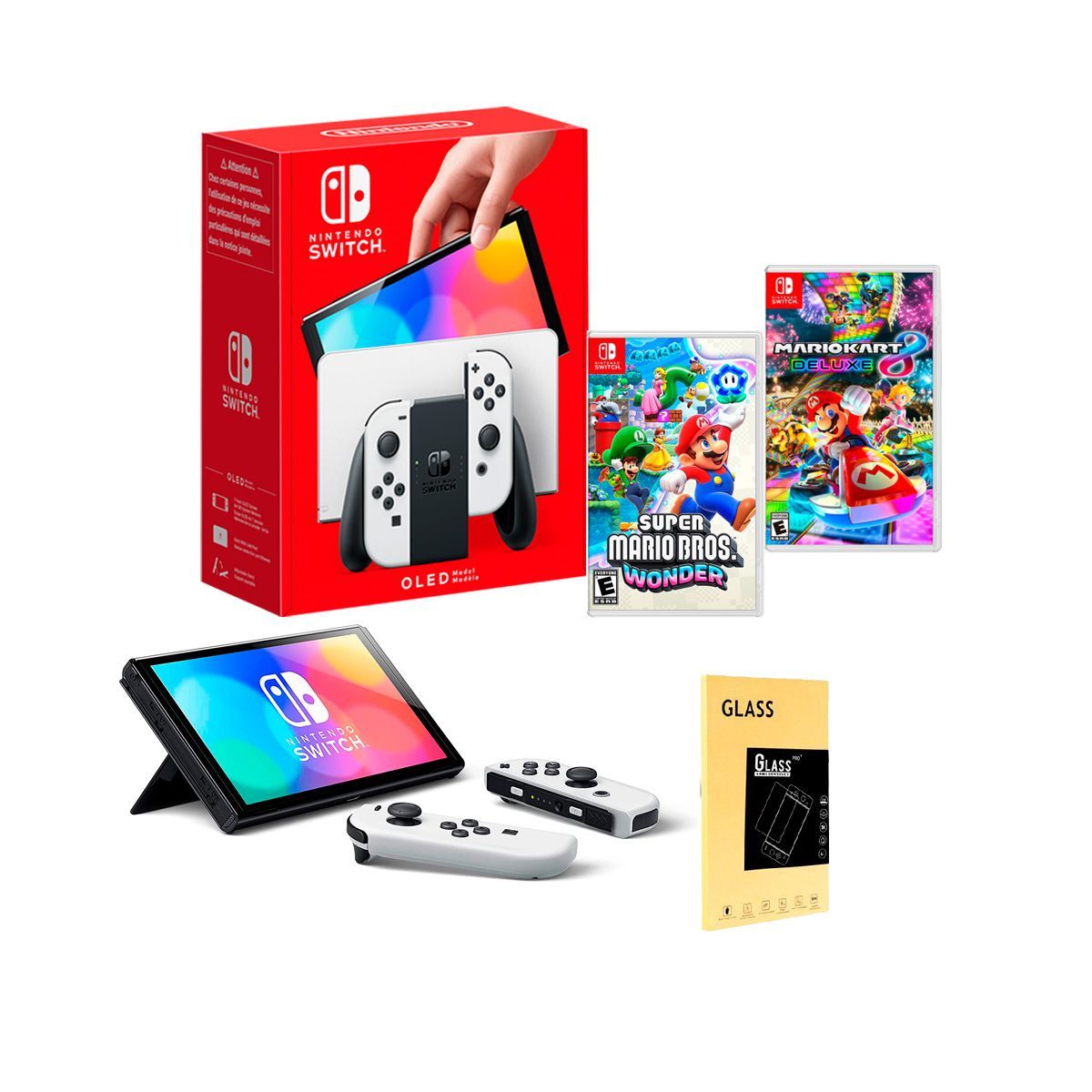 NINTENDO - Consola Nintendo Switch Oled Blanca + Mario Wonder + Mario Kart + Mica