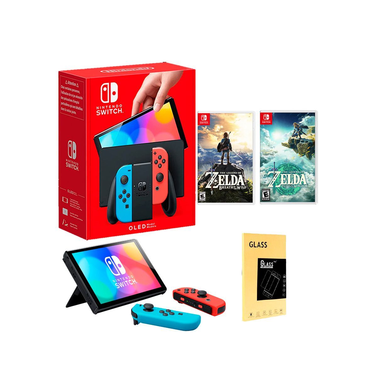 NINTENDO - Consola Nintendo Switch Oled Neon+ Zelda BOTW+ Tears of the Kingdom+ M