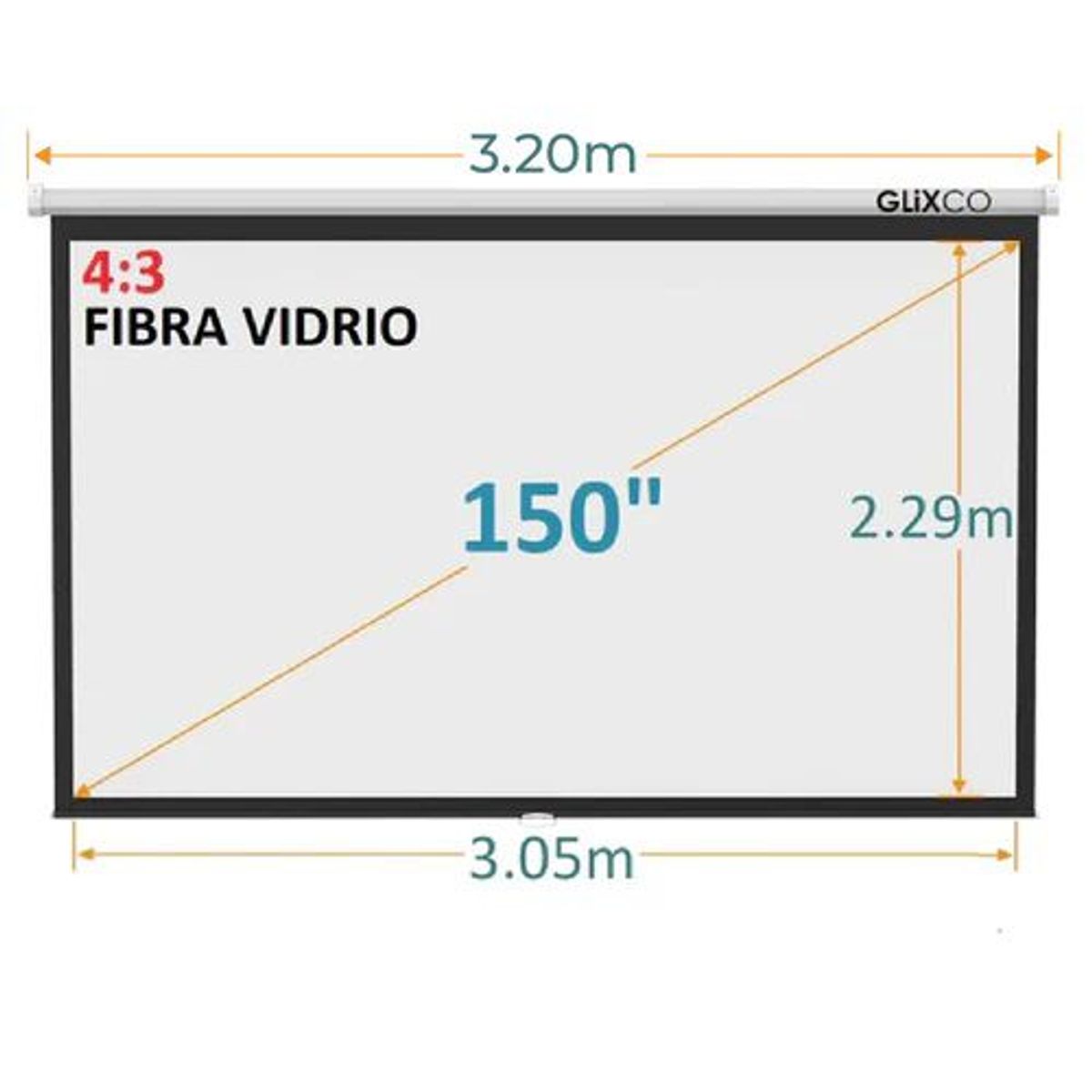 GENERICO - MONTECH-Ecran Manual 150 Pulg (4:3) 3.05x2.29 m / Fibra de Vidrio