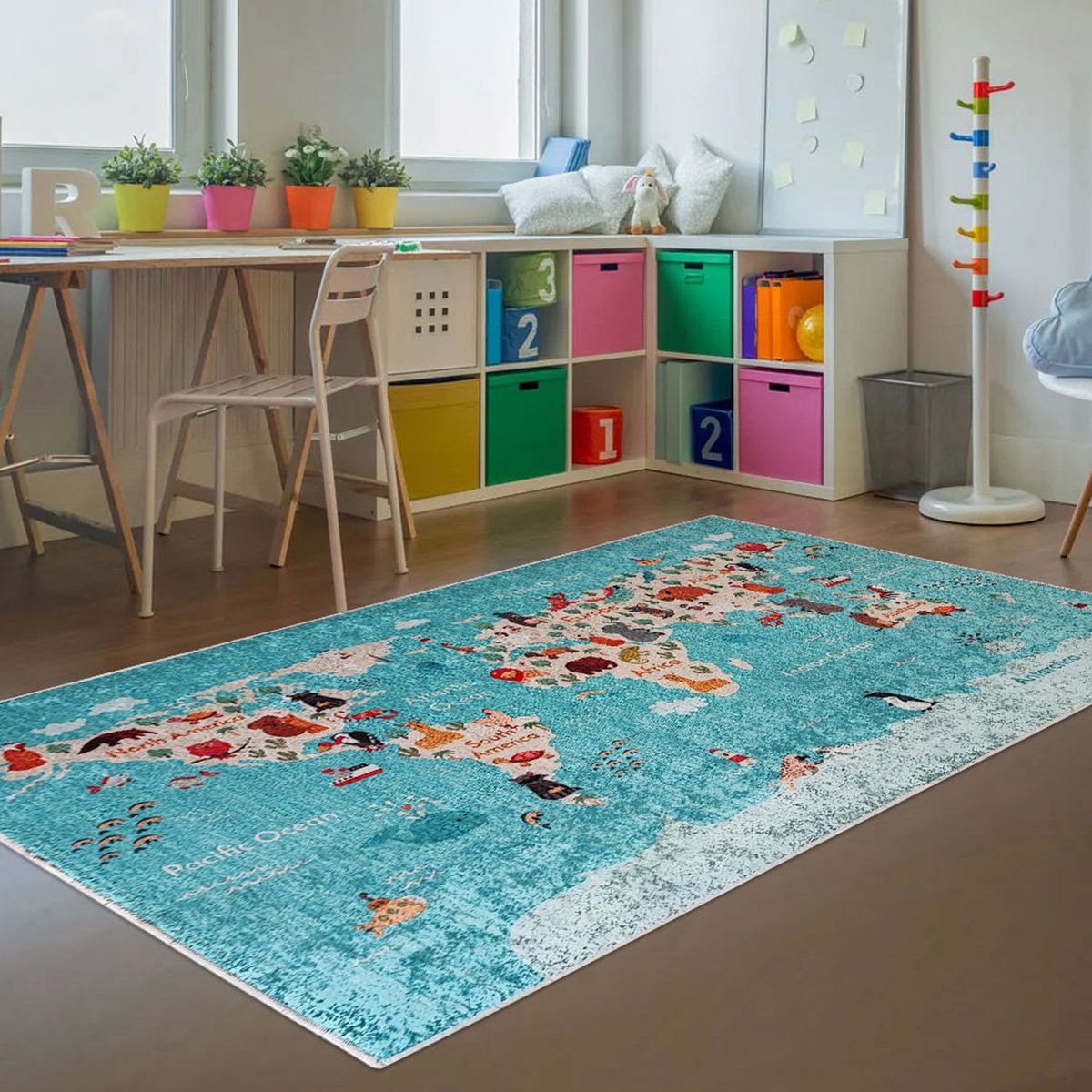 GENERICO - Alfombra Niños Mapamundi 120 x 180cm