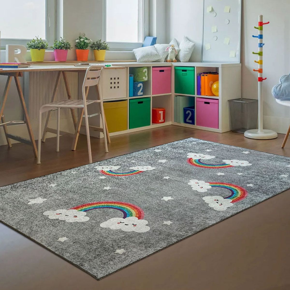 GENERICO - Alfombra Niños Nubes y Arcoiris 120 x 180cm