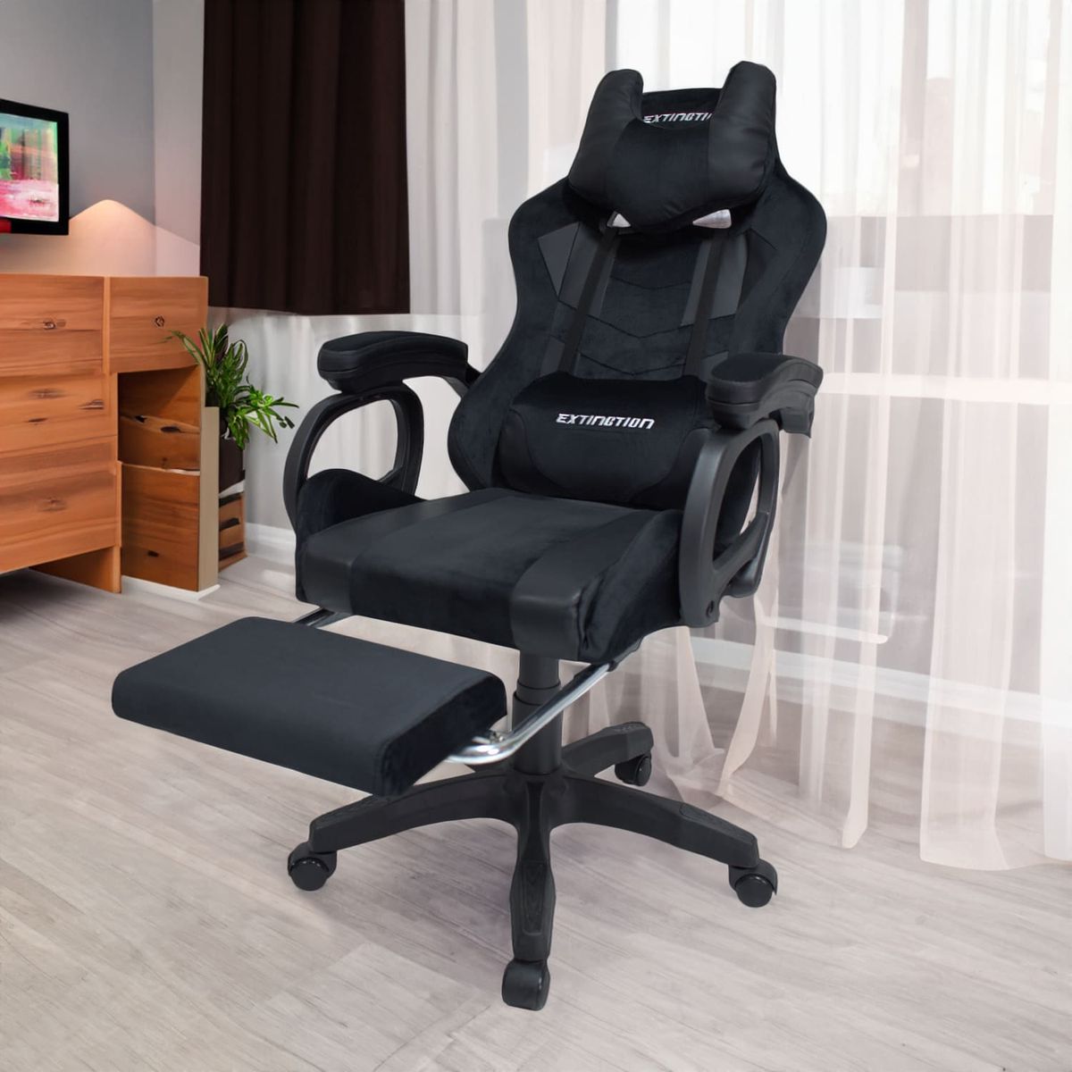 EXTINGTION - Silla Gamer Extingtion Sapp Gamuza Cuerina Color Negro