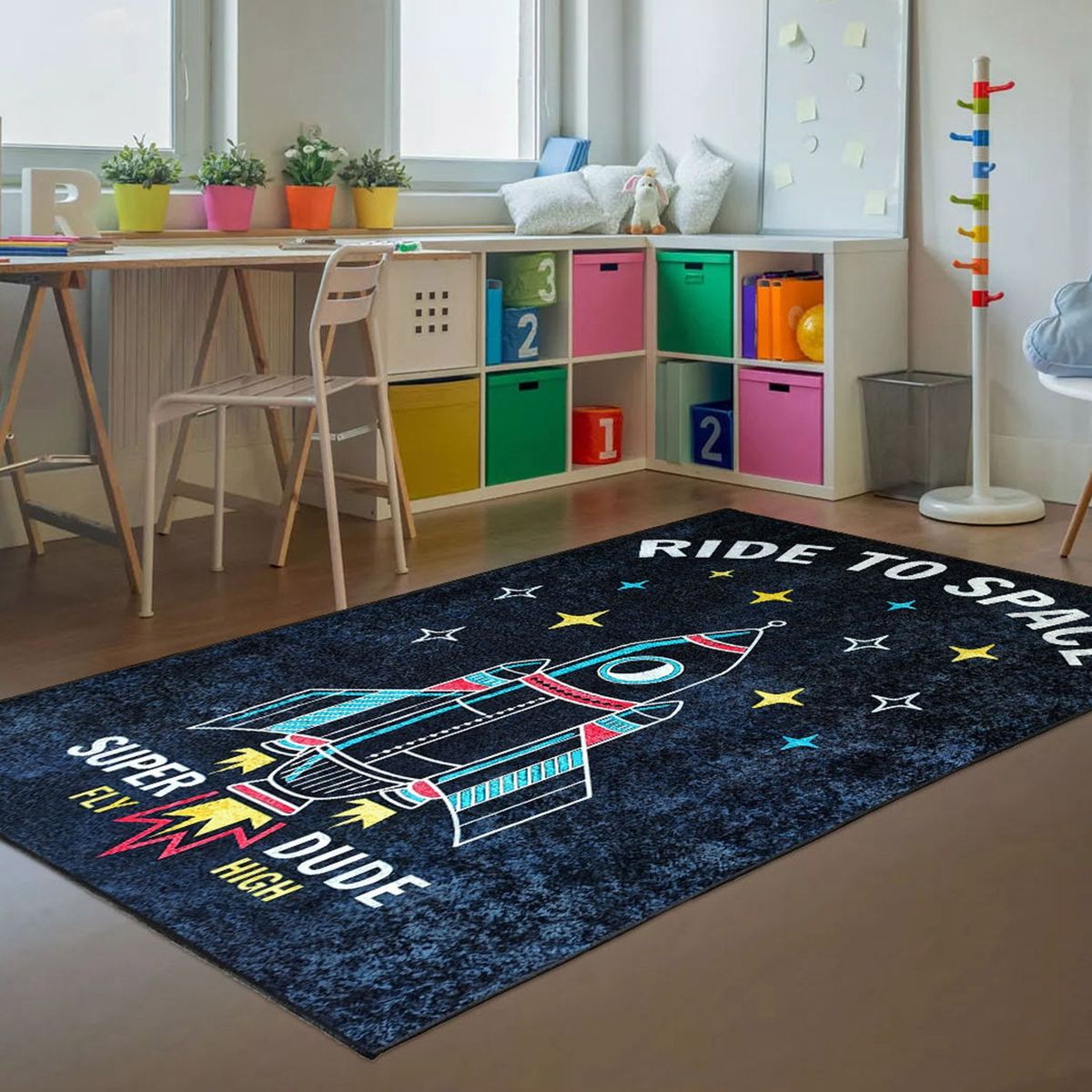 GENERICO - Alfombra Niños Cohete 120 x 180cm