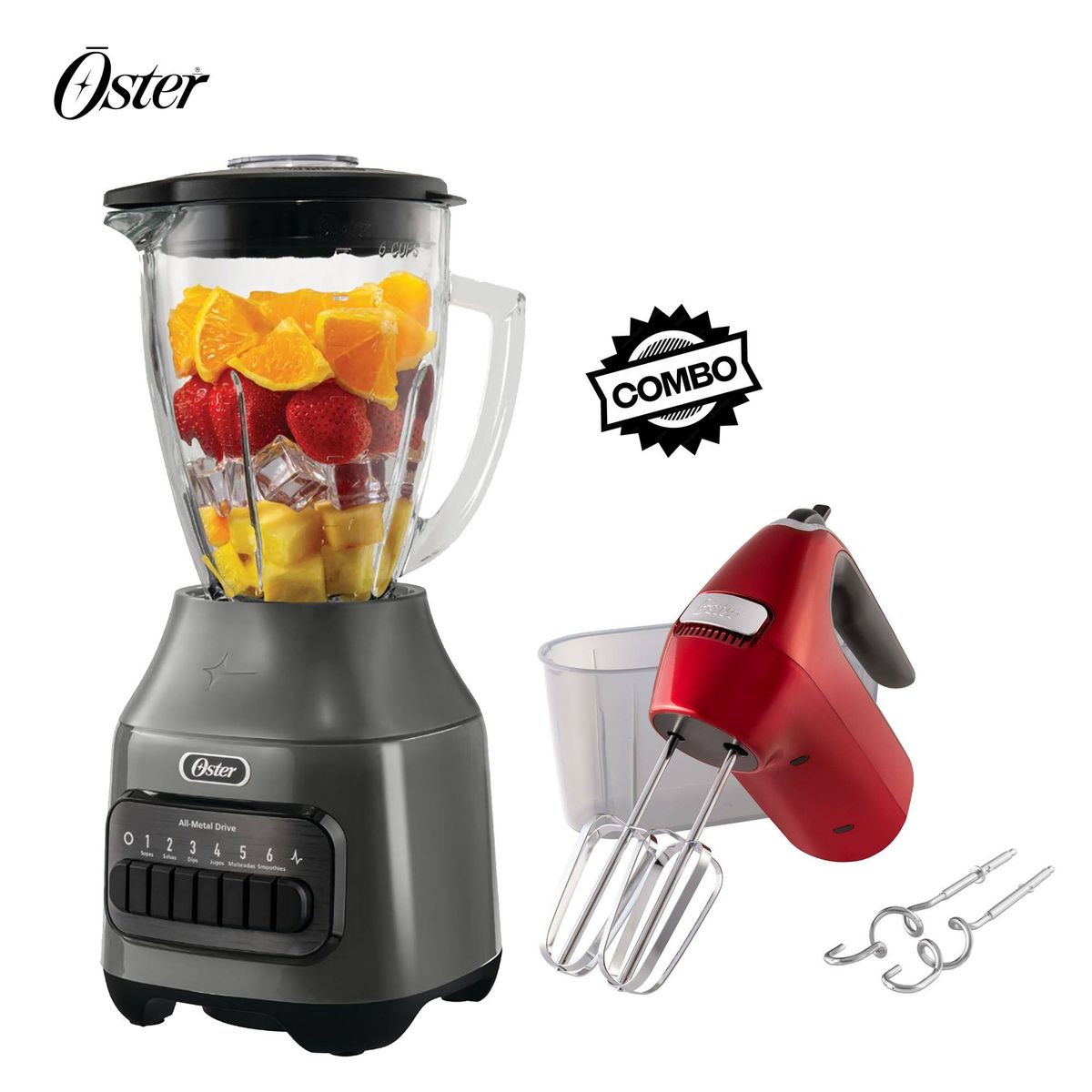OSTER - BATIDORA DE MANO OSTER FPSTHM360R + LICUADORA OSTER  BLSTPEG-GPB