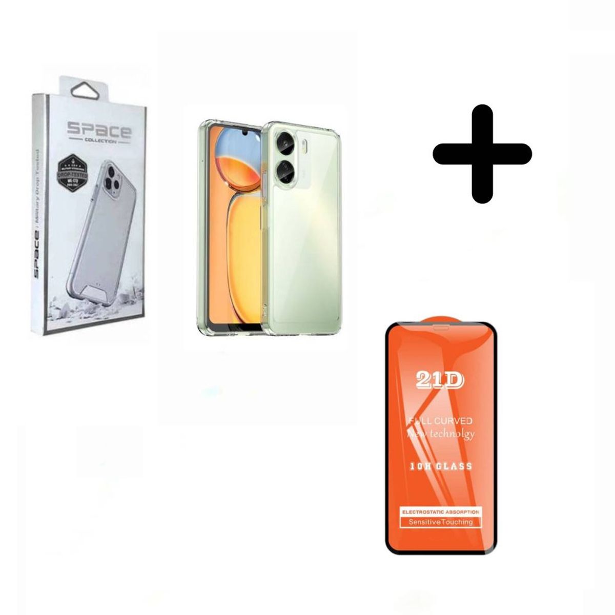 SPACE - Case Space Transparente Para Xiaomi Redmi 13C + Mica De Vidrio