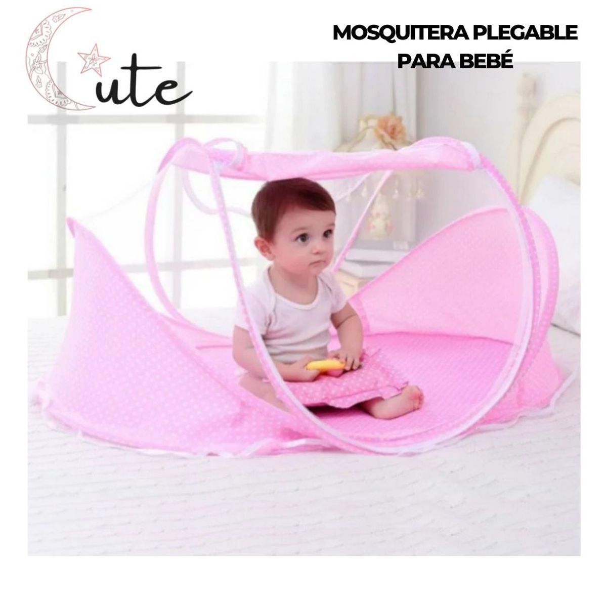 GENERICO - MOSQUITERO PLEGABLE ROSADO PARA BEBÉ