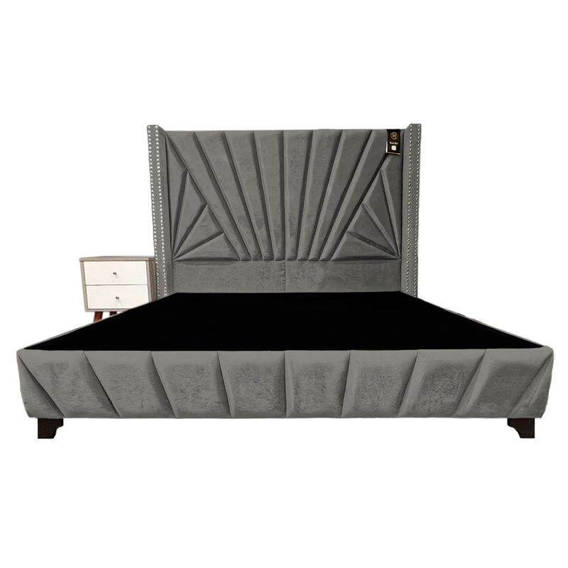 BARAKA HOME - Dormitorio Lienz 1.5 Plz + Cabecera + 1 Velador - Gris Oscuro