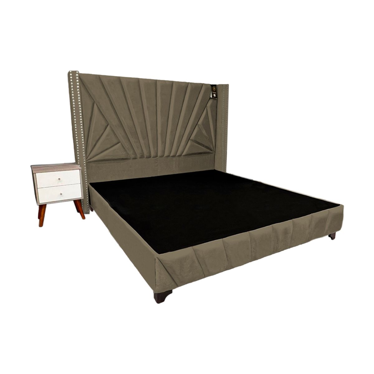 BARAKA HOME - Dormitorio Lienz 1.5 Plz + Cabecera + 1 Velador - Beige Oscuro