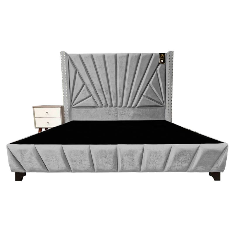 BARAKA HOME - Dormitorio Lienz 1.5 Plz + Cabecera + 1 Velador - Gris Claro