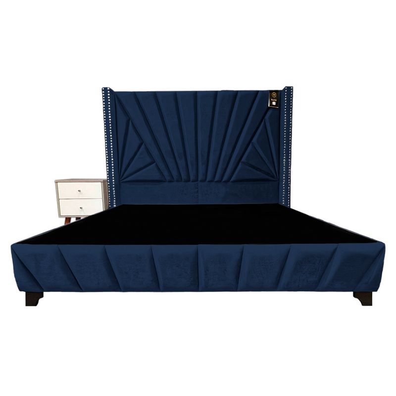 BARAKA HOME - Dormitorio Lienz 1.5 Plz + Cabecera + 1 Velador - Azul Marino